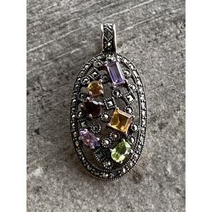 925 Thailand Sterling Silver Pendant Citrin Amethyst Peridot Garnet Marcasites
